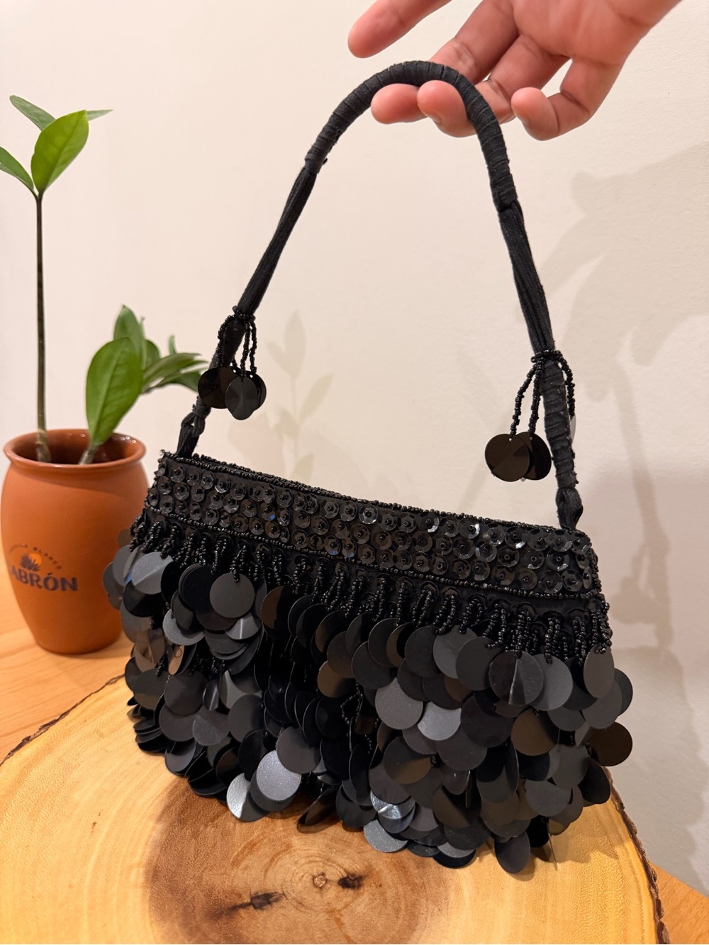 Accessorize Black Sequinned Disc Shoulder Bag